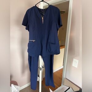 Cherokee Navy Blue Medical Scrub Set with Zip Pocket